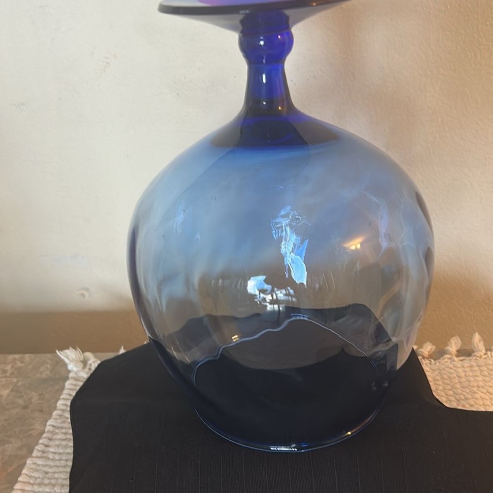 Blue Empoli Swirl Italian Handblown Optic  Glass Snifter/ Bowl/Vase. Vintage - Picture 3 of 6